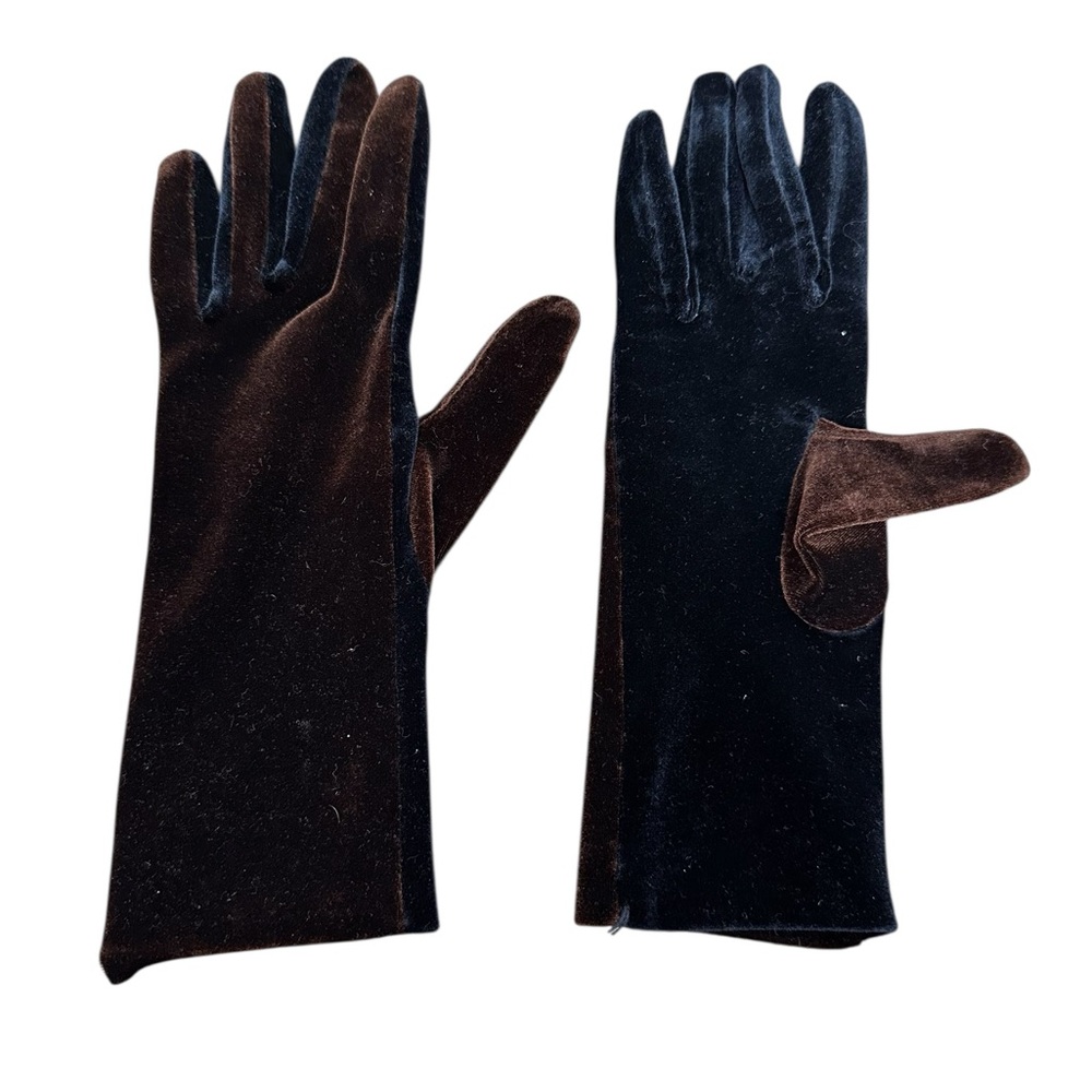 Elegant two tones Black and Brown Velvet Gloves